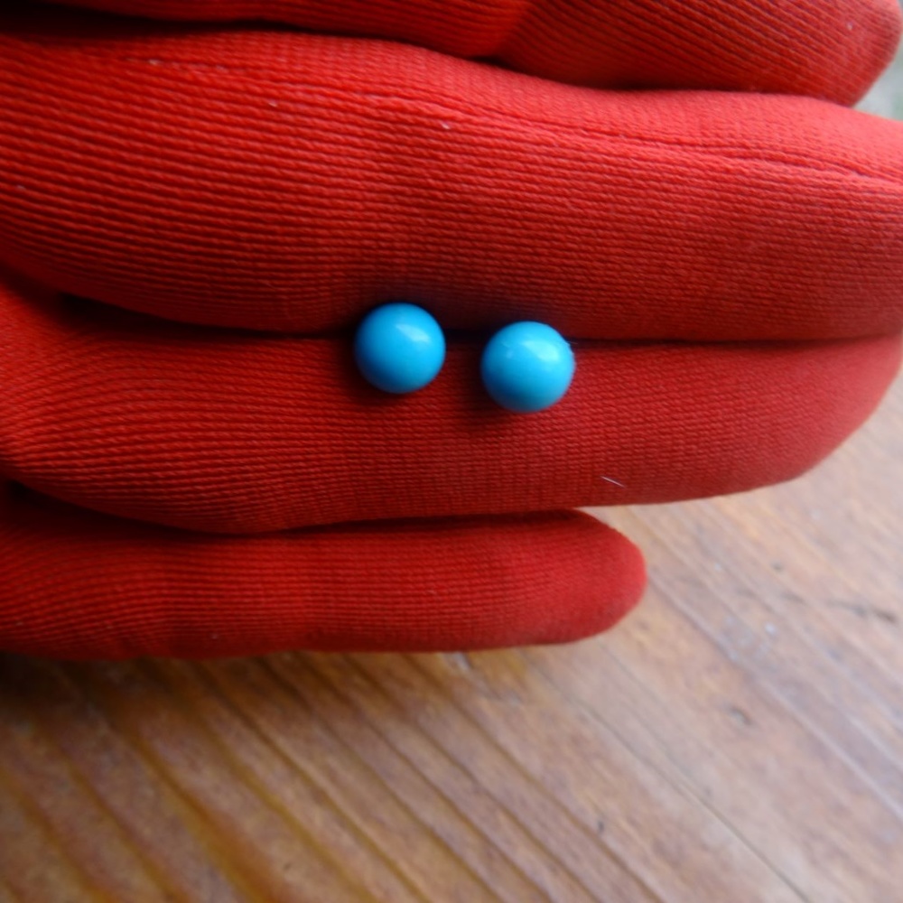 Turquoise Ball Earrings w Gold Post